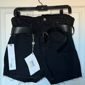 NWT IRO Magnetic Belted Shearling-Trimmed Denim Shorts